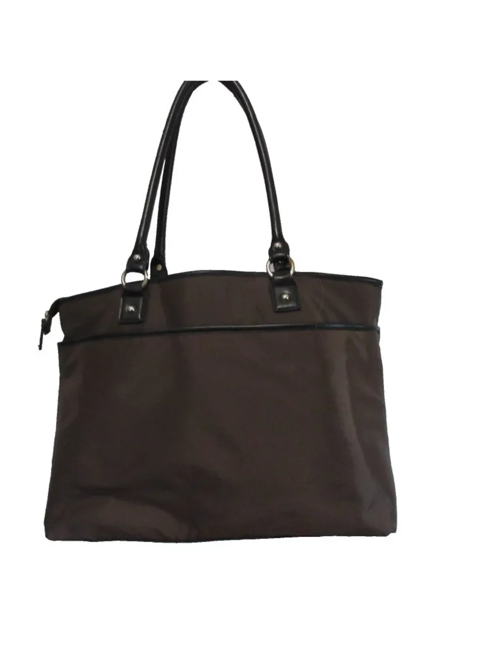 Franklin Covey Dark Brown Laptop Tote Business Work Shoulder Nylon Bag Faux Trim